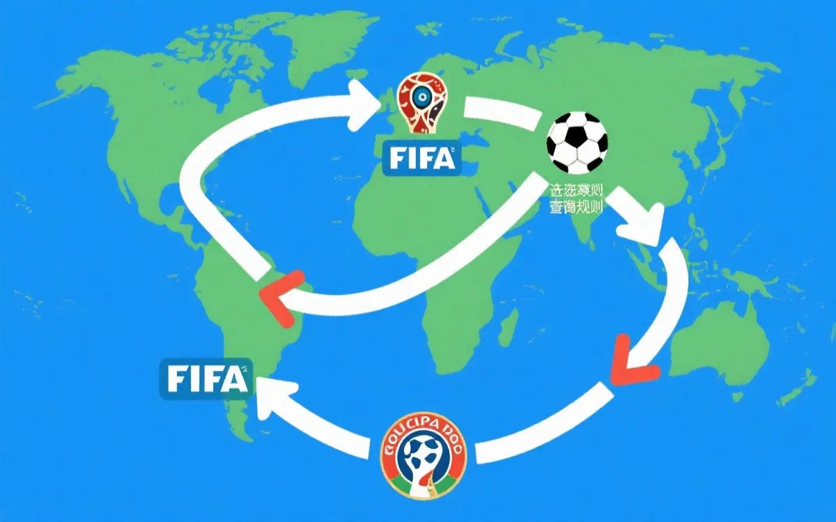以信息图形式展示从FIFA到各大洲足联的规则查询路径与步骤
